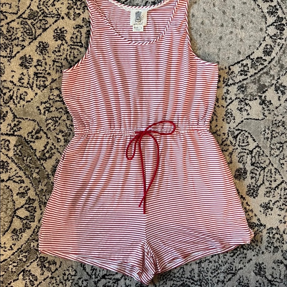 Red and white striped romper